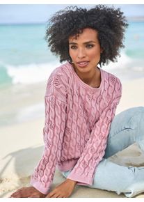 Strickpullover Heine "Pullover", Damen, Gr. 44, rosa (rosenquarz), 100% Baumwolle, unifarben, Pullover Strickpullover