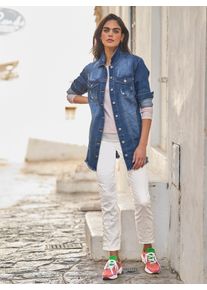 Jeansblazer Heine "Jeansblazer", Damen, Gr. 50, blau (blau, stone, washed), 79% Baumwolle, 19% Polyester, 2% Elasthan, Blazer Jeansblazer