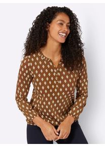Langarmshirt Inspirationen "Druck-Shirt", Damen, Gr. 42, braun (cognac, ecru, bedruckt), 50% Baumwolle, 50% Modal, bedruckt, gemustert, mehrfarbig, Rundhals, Shirts Langarmshirt