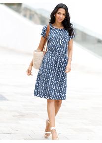 Shirtkleid Classic Basics "Jersey-Kleid", Damen, Gr. 52, Normalgr&ouml;&szlig;en, dunkelblau, ecru, bedruckt, Jersey, 100% Baumwolle, gemustert, mehrfarbig, kurz, Rundhals, Kleider Shirtkleid