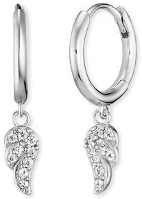 Paar Creolen Engelsrufer "Flying Wings", silber (silberfarben, kristallwei&szlig;, kristallwei&szlig;), Ohrringe, Damen, 14mm, Silber 925 (Sterlingsilber), Paar Creolen, mit Zirkonia (synth.)