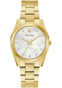 Quarzuhr Bulova, gold (goldfarben), Armbanduhren, Damen, Quarzuhr, Armbanduhr, Damenuhr, Edelstahluhr, mit Diamanten, Saphirglas