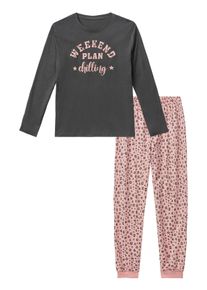 Pyjama Buffalo, M&auml;dchen, Gr. 122/128, grau (anthrazit, bedruckt), Jersey, Obermaterial: 100% Baumwolle, bedruckt, lang, Rundhals, abgesteppte Kante, Homewear-Sets Pyjama, mit modischem Leo-Druck