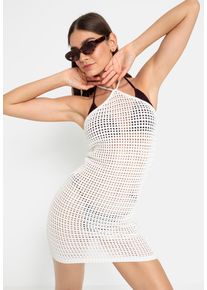 Strickkleid LSCN BY LASCANA, Damen, Gr. 44, N-Gr, beige (creme), Strick, Obermaterial: 100% Baumwolle, leicht transparent, unifarben, sehr figurbetont ca. Mitte Oberschenkel, Neckholder, Kleider Strickkleid, mit Neckholdertr&auml;gern