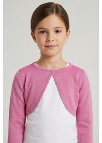 Bolero happy girls, M&auml;dchen, Gr. 110, pink, Strick, Obermaterial: 70% Baumwolle, 30% Polyester, Glitzermuster, unifarben, festlich, bauchfrei, Rundhals, gewellter Abschluss, Strickjacken Bolero, im dezenten Glitzerlook und mit gewellten Kanten