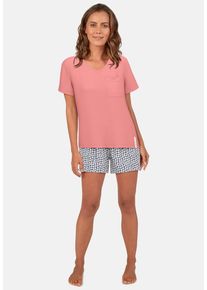 Shorty Tom Tailor "Westport", Damen, Gr. 46 (XXXL), rot, Jersey, Obermaterial: 95% Baumwolle, 5% Elasthan, bequem kurz, V-Ausschnitt, Homewear-Sets Shorty, mit Print, Kurzarm, V-Ausschnitt, kurze Hose, Baumwollmix