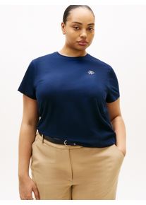 Kurzarmshirt Tommy Hilfiger Curve "CRV TH SCRIPT REG C-NK SS TEE", Damen, Gr. 54, schwarz night navy, Single Jersey, Obermaterial: 95% Baumwolle, 5% Elasthan, unifarben, Rundhals, Shirts Kurzarmshirt, in gro&szlig;en Gr&ouml;&szlig;en