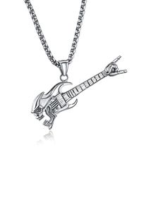 Kette mit Anh&auml;nger Firetti "Schmuck Geschenk Gitarre, Totenkopf, sturkturiert, teilw. geschw&auml;rzt", schwarz (edelstahlfarben, schwarz), Halsketten, Herren, Edelstahl, L: 55 B: 3mm, Kette mit Anh&auml;nger, B:3mm