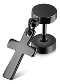 Single-Ohrstecker Firetti "Schmuck Geschenk Ohrschmuck einzeln Kreuz", schwarz, Ohrringe, Damen, 6mm, Edelstahl, Single-Ohrstecker