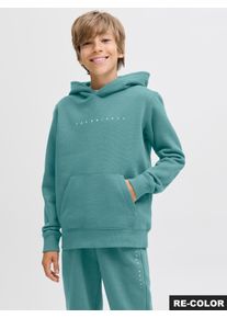 Jack & Jones Kapuzensweatshirt JACK & JONES JUNIOR "JJESTAR JJ SWEAT HOOD NOOS JNR", Jungen, Gr. 152, mineral blau, angeraute Sweatware, Obermaterial: 70% Baumwolle, 30% Polyester, bedruckt, relaxed fit normal, Rundhals, Rippb&uuml;ndchen, Sweatshirts Kapuzensweatshirt, Baumwollmischung, relaxed fit