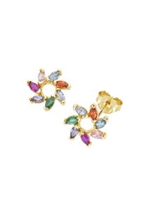 Paar Ohrstecker Luigi Merano "Ohrstecker Bl&uuml;te mit bunten Zirkonia, Gold 375", bunt (mehrfarbig), Ohrringe, Damen, Gelbgold 375, Paar Ohrstecker