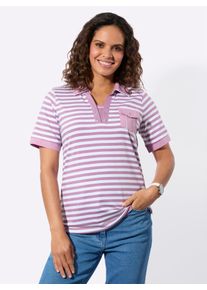 Poloshirt Casual Looks "Poloshirt", Damen, Gr. 46, orchidee, wei&szlig;, geringelt, 100% Baumwolle, gemustert, gestreift, Shirts Poloshirt