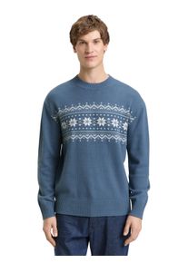 Strickpullover Tom Tailor Denim, Herren, Gr. XXL, dusyt denim blau, Strick, Obermaterial: 60% Baumwolle, 40% Polyacryl, bedruckt, normal normal, Rundhals, Flachstrickb&uuml;ndchen, Pullover Strickpullover, mit Norweger-Muster