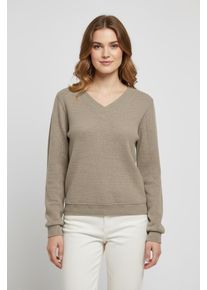 Langarmshirt Only "ONLPAOLA L/S V-NECK TOP JRS", Damen, Gr. XS, cocoa cr&eacute;me, Jersey, Obermaterial: 88% Polyester, 8% Viskose, 4% Elasthan, unifarben, loose fit, V-Ausschnitt, Shirts Langarmshirt