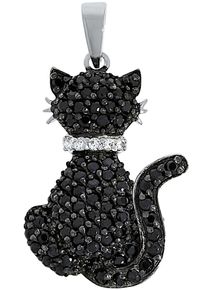 Kettenanh&auml;nger Firetti "Schmuck Geschenk Silber 925 Halsschmuck Anh&auml;nger Katze", schwarz (silberfarben, schwarz, silber, 925, schwarz, wei&szlig;), Schmuckanh&auml;nger, Damen, Silber 925 (Sterlingsilber), 2,9 g, Kettenanh&auml;nger, mit Zirkonia (synth.)