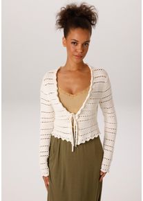 Strickjacke Aniston CASUAL, Herren, Gr. 44, wollwei&szlig;, Strick, Obermaterial: 100% Baumwolle, unifarben, figurumspielend taillenlang, V-Ausschnitt, gewellter Abschluss, Strickjacken Strickjacke, im trendigen Ajour-Muster-Mix - NEUE KOLLEKTION, Topseller