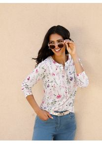 Langarmshirt Classic Basics "3/4-Arm-Shirt", Damen, Gr. 52, ecru, erika, bedruckt, 100% Baumwolle, bedruckt, gebl&uuml;mt, gemustert, mehrfarbig, V-Ausschnitt, Shirts Langarmshirt