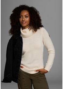 Rollkragenpullover Kangaroos, Damen, Gr. 52/54, wei&szlig; (wollwei&szlig;), Strick, Obermaterial: 60% Baumwolle, 40% Polyacryl, unifarben, figurbetont h&uuml;ftbedeckend, Rippb&uuml;ndchen, Pullover Rollkragenpullover, mit Schalkragen, Langarm, Warm & Kuschelig