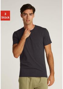 T-Shirt "SHORT SLEEVE CREW NECK 3PK", Herren, Gr. S (48), schwarz (schwarz, schwarz, schwarz), Jersey, Obermaterial: 57% Baumwolle, 38% Polyester, 5% Elasthan, Calvin Klein Underwear, unifarben, Basic, normal h&uuml;ftlang, Rundhals, abgesteppt, Shirts T-Shirt, mit Logo am Saum