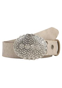 Lederg&uuml;rtel RETTUNGSRING G&Uuml;RTEL, Damen, Gr. 80, grau (hellgrau), Leder, unifarben, G&uuml;rtel Lederg&uuml;rtel, mit austauschbarer Schlie&szlig;e &raquo;Oval Nieten Mit Strass&laquo;