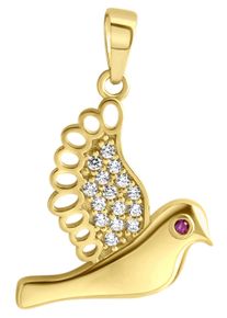 Kettenanh&auml;nger Firetti "Schmuck Geschenk Gold 375 Halsschmuck Anh&auml;nger Halskette Taube", rot (gelbgoldfarben, rot, kristallwei&szlig;, rot, kristallwei&szlig;), Schmuckanh&auml;nger, Damen, Gelbgold 375, 0,8 g, Kettenanh&auml;nger, mit Zirkonia (synth.)