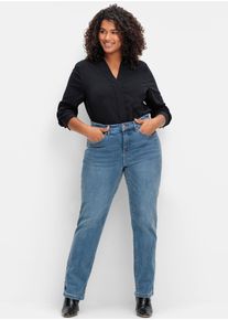 Bequeme Jeans sheego, Damen, Gr. 23, Kurzgr&ouml;&szlig;en, blau (blau denim), 96% Baumwolle, 4% Elasthan, unifarben, lang, Jeans Bequeme Jeans