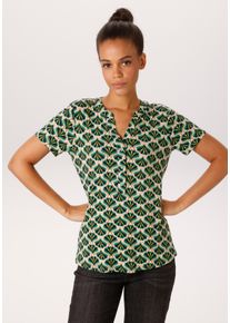 Schlupfbluse Aniston CASUAL, Damen, Gr. 36, bunt (hellbeige, smaragdgr&uuml;n, schwarz, beige, hellgr&uuml;n), Single Jersey, Obermaterial: 95% Viskose, 5% Elasthan, bedruckt, gemustert, figurumspielend h&uuml;ftbedeckend, V-Ausschnitt, Blusen Schlupfbluse, mit farbharmonischem Retro-Muster - NEUE KOLLEKTION, Topseller