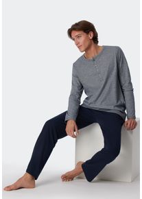 Pyjama Schiesser "selected premium inspiration", Herren, Gr. 64, blau (800, blau), Single Jersey, Obermaterial: 100% Baumwolle, comfort fit lang, Rundhals, abgesteppte Kante, Homewear-Sets Pyjama, mit praktischer Knopfleiste