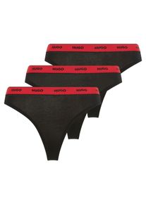 String HUGO UNDERWEAR "TRIPLET THONG STRIPE", Damen, Gr. L, 3 Stk., schwarz (schwarz 005), Jersey, Obermaterial: 95% Baumwolle, 5% Elasthan, k&ouml;rpernah, Unterhosen String, mit HUGO Logo-Elastikbund