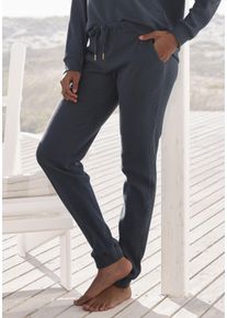 Relaxhose s.Oliver, Damen, Gr. 44/46, N-Gr, blau (petrol), Rippware, Obermaterial: 100% Baumwolle, unifarben, Basic, bequem lang, Hosen Relaxhose, Sweathose aus Ripp-Qualit&auml;t mit Einrifftaschen, Loungewear