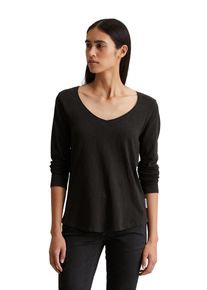 Marc O'Polo Langarmshirt MARC O'POLO DENIM, Damen, Gr. S, schwarz, Jersey, Obermaterial: 100% Baumwolle, figurbetont h&uuml;ftlang, tiefer V-Ausschnitt, Shirts Langarmshirt, mit Rollkante am V-Ausschnitt