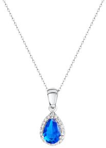 Kette mit Anh&auml;nger Firetti "Schmuck Geschenk Silber 925 Halsschmuck Halskette Ankerkette Tropfen", blau (silberfarben, dunkelblau, kristallwei&szlig;), Halsketten, Damen, Silber 925 (Sterlingsilber), L: 45 B: 1mm, Kette mit Anh&auml;nger, mit Glasstein, Zirkonia (synth.), B:1mm