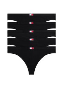 Tanga "5 PACK FLAG THONG", Damen, Gr. XS (34), 5 Stk., schwarz (schwarz, schwarz, schwarz, schwarz, schwarz), Jersey, Obermaterial: 95% Baumwolle, 5% Elasthan, Tommy Hilfiger Underwear, k&ouml;rpernah, Unterhosen Tanga, mit Logo