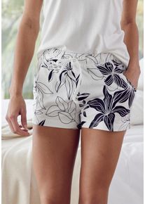 Schlafshorts Lascana, Damen, Gr. 32/34, N-Gr, beige (ecru, allover, gebl&uuml;mt), Single Jersey, Obermaterial: 50% Baumwolle, 50% Viskose, gebl&uuml;mt, bequem kurz, Hosen Schlafshorts, mit floralem Druck
