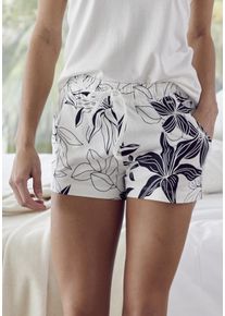 Schlafshorts Lascana, Damen, Gr. 44/46, N-Gr, beige (ecru, allover, gebl&uuml;mt), Single Jersey, Obermaterial: 50% Baumwolle, 50% Viskose, gebl&uuml;mt, bequem kurz, Hosen Schlafshorts, mit floralem Druck