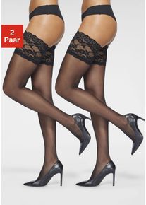 Halterlose Feinstr&uuml;mpfe Vivance, Damen, Gr. 2 (40/42), schwarz, Obermaterial: 85% Polyamid, 15% Elasthan, unifarben, normal, Socken Halterlose Feinstr&uuml;mpfe, mit breitem Spitzenband, Topseller