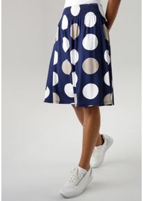 Sommerrock Aniston SELECTED, Damen, Gr. 38, blau (dunkelblau, wei&szlig;, helltaupe), Single Jersey, Obermaterial: 95% Viskose, 5% Elasthan, gepunktet, figurumspielend knielang, R&ouml;cke Sommerrock, mit gesmoktem Bund und Punkte-Druck, Topseller