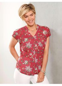 Druckbluse Classic Basics, Damen, Gr. 36, erdbeere, eucalyptus, bedruckt, 100% Viskose, gebl&uuml;mt, gemustert, mehrfarbig, V-Ausschnitt, Blusen Druckbluse