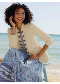Jeansblazer Heine "Jeans-Blazer", Damen, Gr. 40, sand, 95% Baumwolle, 3% Polyester, 2% Elasthan, Blazer Jeansblazer
