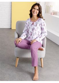 Schlafanzug, Damen, Gr. 44/46, lila (wei&szlig;, orchidee, bedruckt), 100% Baumwolle, Homewear-Sets Schlafanzug