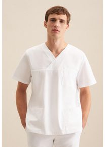 Funktionshemd Seidensticker, Herren, Gr. XXL45-46, normale &Auml;rmell&auml;ngen, wei&szlig;, 60% Baumwolle, 40% Polyester, unifarben, regular fit, V-Ausschnitt, gerader Abschluss, Hemden Funktionshemd, Kasack Uni