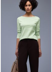 Langarmshirt Street One, Damen, Gr. 46, pale mint gr&uuml;n, Jersey, Obermaterial: 100% Baumwolle, gestreift, tailliert h&uuml;ftbedeckend, U-Boot-Ausschnitt, Shirts Langarmshirt, in Streifen-Optik