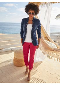 Jeansblazer Heine "Jeans-Blazer", Damen, Gr. 48, blau (dunkelblau, stone, washed), 95% Baumwolle, 3% Polyester, 2% Elasthan, Blazer Jeansblazer