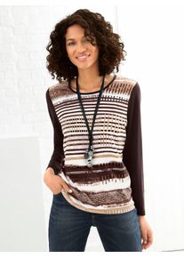 Langarmshirt Casual Looks "Shirt", Damen, Gr. 54, braun (mokka, gestreift), 50% Baumwolle, 50% Modal, bedruckt, gemustert, gestreift, mehrfarbig, Rundhals, Shirts Langarmshirt