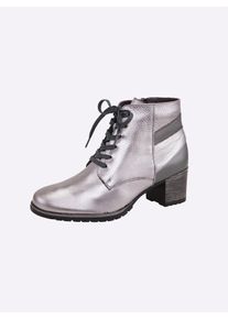 Schn&uuml;rstiefelette Heine, Damen, Gr. 41, grau (silbergrau), Glattleder, Leder, Schuhe Schn&uuml;rstiefelette
