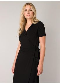 Wickelkleid Base Level "Yvie", Damen, Gr. 44, N-Gr, schwarz, Jersey, Obermaterial: 94% Viskose, 6% Elasthan, unifarben, figurumspielend ca. Mitte Wade, V-Ausschnitt, abgesteppt, Kleider Wickelkleid, In bequemer, elastischer Qualit&auml;t