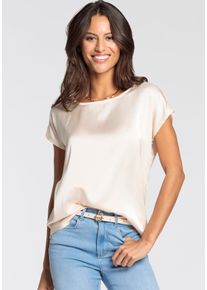 Shirtbluse Laura Scott, Damen, Gr. 36, beige (creme), Web, Obermaterial: 100% Polyester. R&uuml;ckenteil: 95% Viskose, 5% Elasthan, leicht gl&auml;nzend, unifarben, l&auml;ssig geschnitten h&uuml;ftlang, Rundhals, angeschnitten, Blusen Shirtbluse, Oversize, Kurzarm, h&uuml;ftlange Schnittform, Rundhalsausschnitt, Topseller