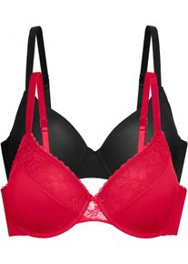 B&uuml;gel-BH Dorina "Sonia", Damen, Gr. 85, Cup F, schwarz (rot, schwarz), Spitze, Obermaterial: 65% Polyester, 26% Polyamid, 9% Elasthan, unifarben, BHs B&uuml;gel-BH, mit Spitzendetails, verstellbare Tr&auml;ger