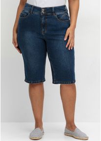 Jeansbermudas sheego, Damen, Gr. 46, Normalgr&ouml;&szlig;en, blau (dunkelblau denim), 99% Baumwolle, 1% Elasthan, unifarben, kurz, Jeans Jeansbermudas