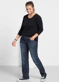 Stretch-Jeans sheego, Damen, Gr. 40, Normalgr&ouml;&szlig;en, blau (dunkelblau denim), 98% Baumwolle, 2% Elasthan, unifarben, lang, Jeans Stretch-Jeans